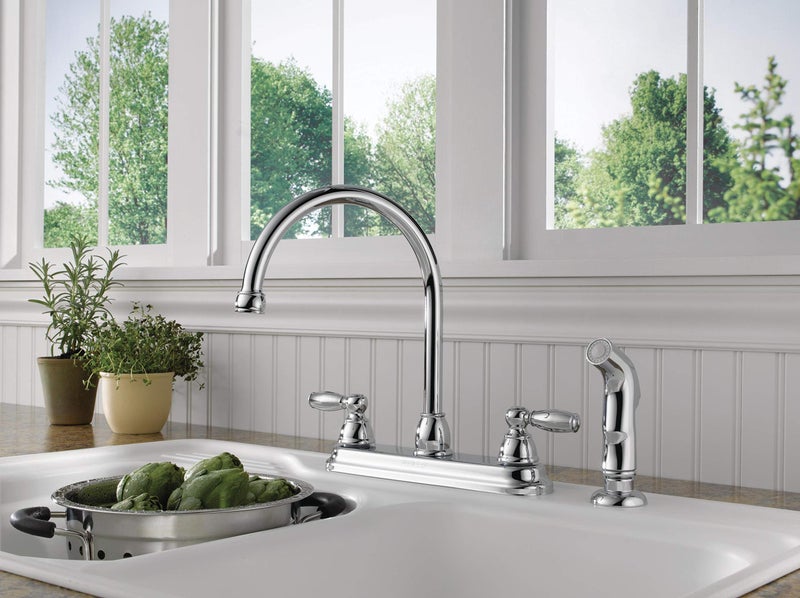Peerless Claymore 2-Handle Kitchen Sink Faucet with Side Sprayer, Chrome P299575LF - Image 4